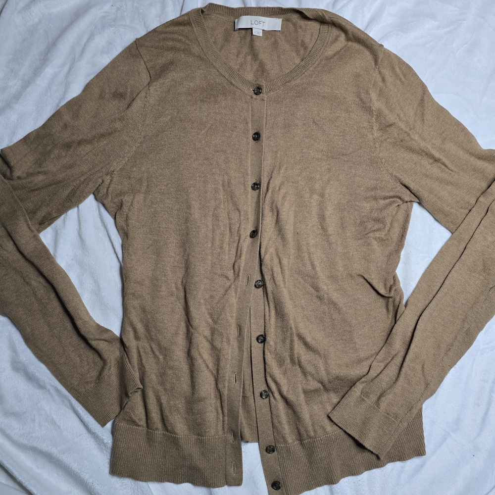 LOFT Tan Cardigan with Buttons